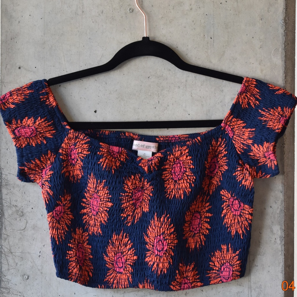 Band of Gypsies Off Shoulder Smocked Crop Top